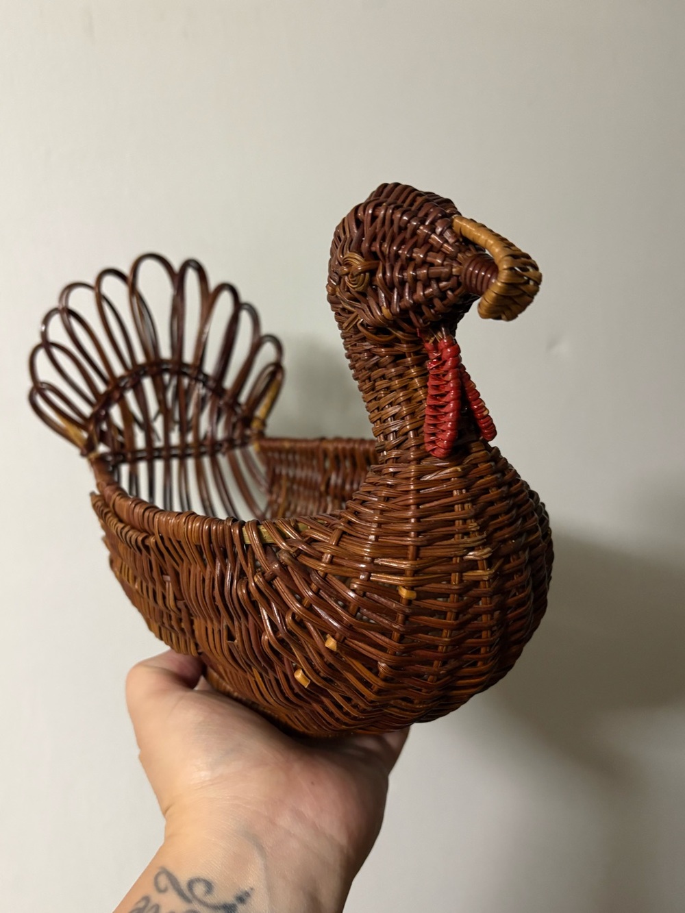 Woven Rattan Turkey Basket - Brown with Red Accent